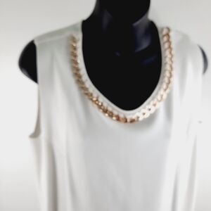 Kasper White Sleeveless Sweater with Gold Chain Detail